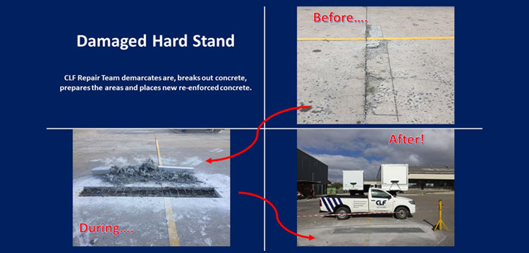 Concrete Laser Flooring repairs a damaged hard stand